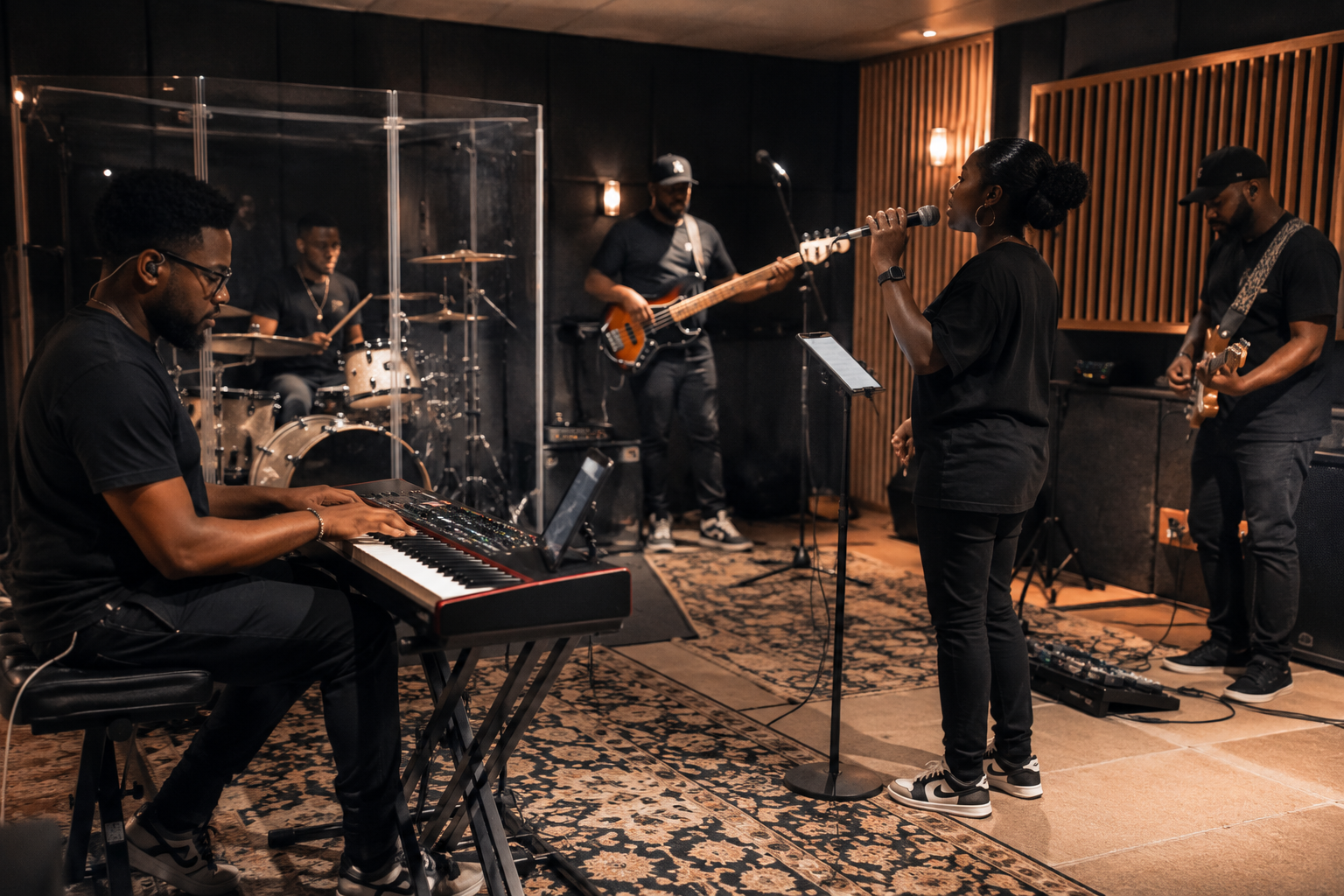 Live band recording session at Sproduction Recording Studio